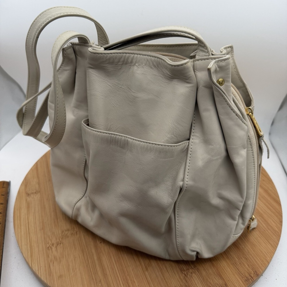 SAS Vintage Cream Leather Multicompartment Handbag Purse‎ Shoulder Bag